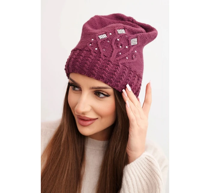 Dámská zimní čepice z vlny s a prodlouženými stranami fialová model 21865218 - K-Fashion