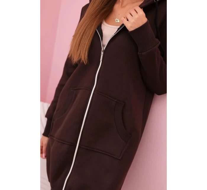 Dámská zateplená mikina s kapucí a zipem hnědý
