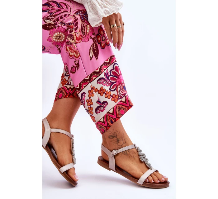 Kožené sandály s ozdobným hadem S.Barski KV-5541-42 Béžový