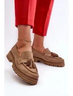 Zazoo 3469 Dámské semišové mokasíny s řasami béžové