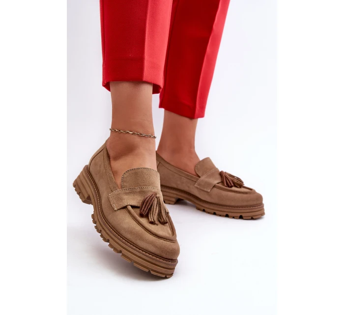Zazoo 3469 Dámské semišové mokasíny s řasami béžové