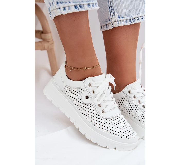 Kožené Ažurové Dámské Polobotky Vinceza 79629 Bílé