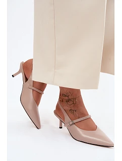 Kožené Lodičky Sandály Na Podpatku S Páskem D&A CR61-3046 Béžové