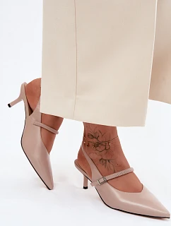 Kožené Lodičky Sandály Na Podpatku S Páskem model 22140756 Béžové - D&A
