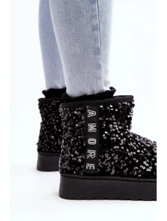 Dámské sněhule na platformě zdobené flitry, černá Silmo