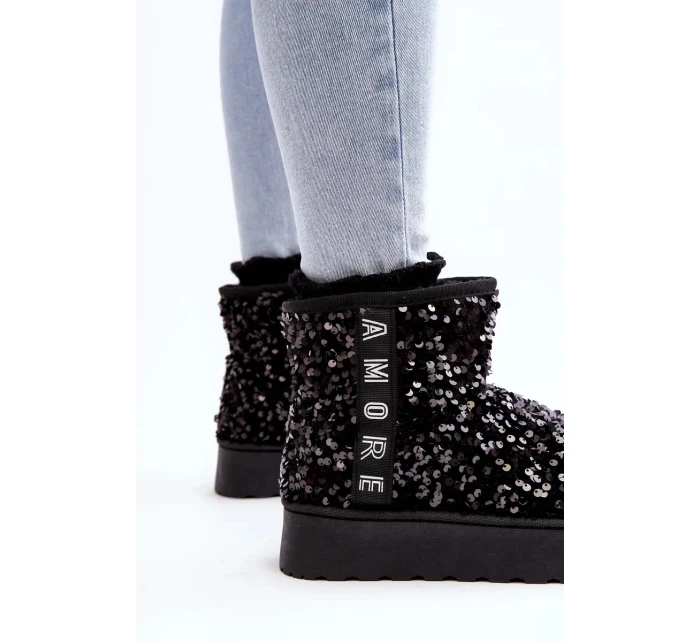 Dámské sněhule na platformě zdobené flitry, černá Silmo