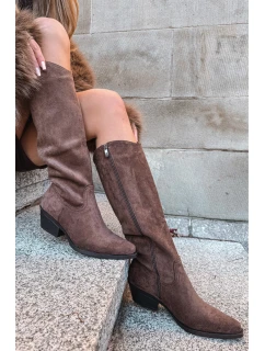 Dámské kotníkové kovbojky na podpatku Esmira z eko‑zamszu – hnědé