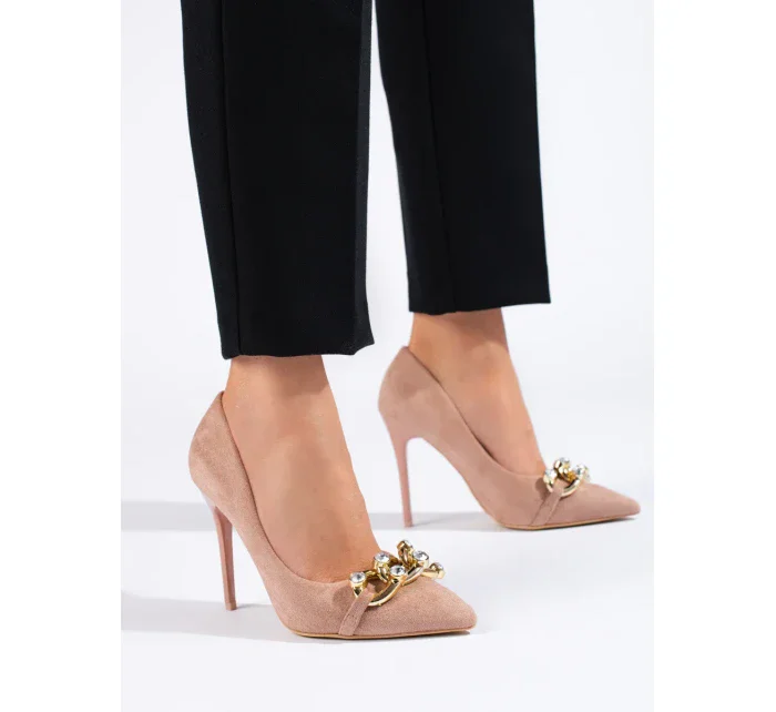 Módní růžové dámské  lodičky na jehlovém podpatku