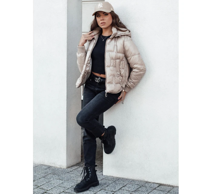 Dámská zimní bunda FASHWARM krátká prošívaná s kapucí velbloudí FashionStreet TY4638