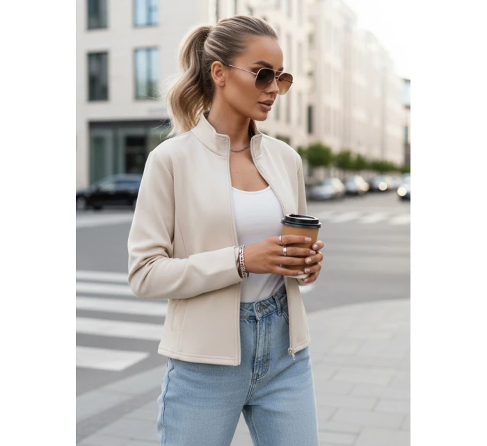 FashionStreet BY1561 dámská mikina na zip se stojáčkem béžová