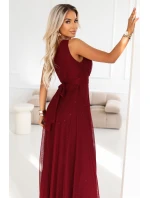 656-1 Dlouhé třpytivé večerní šaty na jedno rameno - vínové 656-1 Dlouhé třpytivé večerní šaty na jedno rameno - vínové