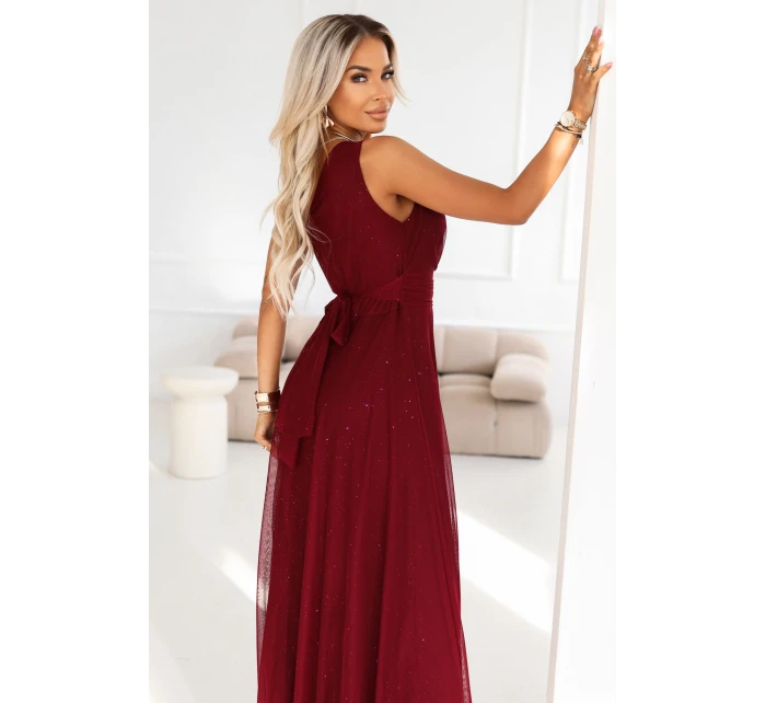 656-1 Dlouhé třpytivé večerní šaty na jedno rameno - vínové 656-1 Dlouhé třpytivé večerní šaty na jedno rameno - vínové
