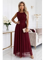 dlouhé maxi šaty s tylem a kulatým výstřihem – vínová model 22278796 - numoco basic dlouhé maxi šaty s tylem a kulatým výstřihem – vínová model 22278796 - numoco basic