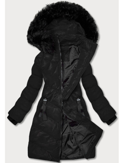 Černá dámská zimní bunda s ozdobným prošíváním (5M730-392)