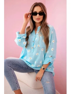 model 21911560 dámská halenka s květinovým vzorem, dlouhými rukávy a knoflíky Mátová - K-Fashion