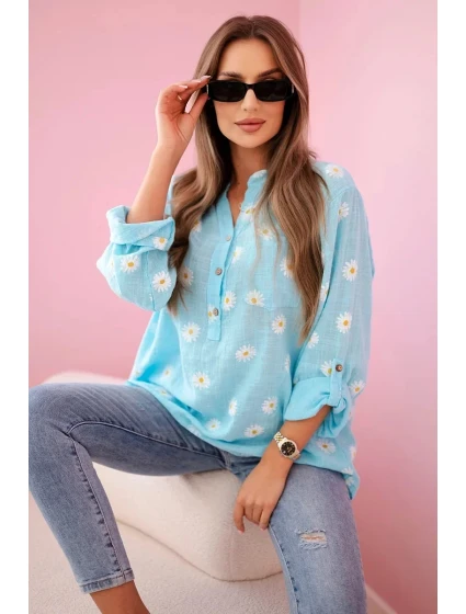 model 21911560 dámská halenka s květinovým vzorem, dlouhými rukávy a knoflíky Mátová - K-Fashion