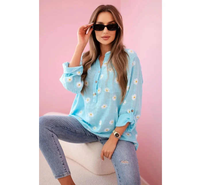 model 21911560 dámská halenka s květinovým vzorem, dlouhými rukávy a knoflíky Mátová - K-Fashion