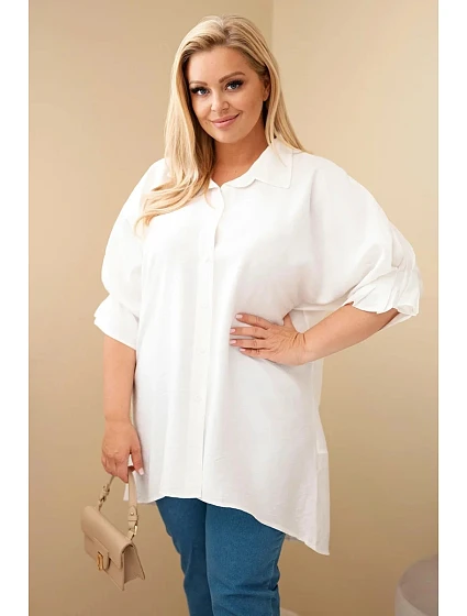 Dámská Plus Size bavlněná košile s knoflíky a límečkem ecru Dámská Plus Size bavlněná košile s knoflíky a límečkem ecru