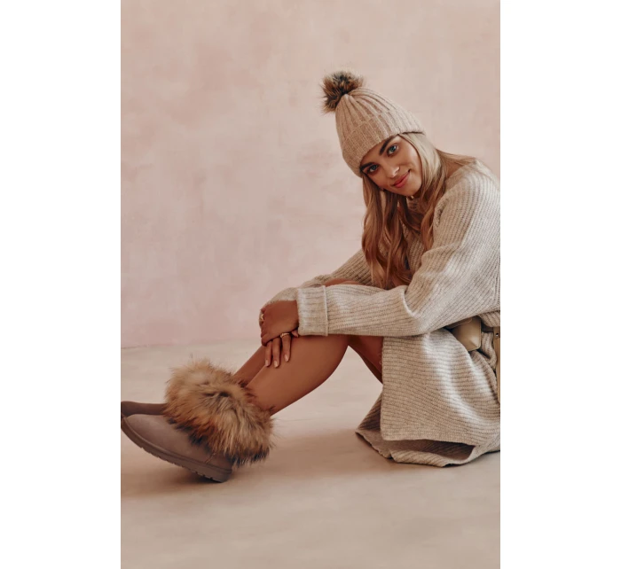 Dámské semišové sněhule s kožešinovou šedou model 21602003 - Boto Dámské semišové sněhule s kožešinovou šedou model 21602003 - Boto