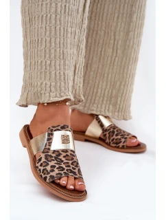 Elegantní Sandály Z Přírodní Kůže Na Ploché Podpatky model 21697414 Panterka - Zazoo