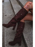 Dámské zateplené kozačky na podpatku s ozdobnými detaily Lucinda – čokoládové