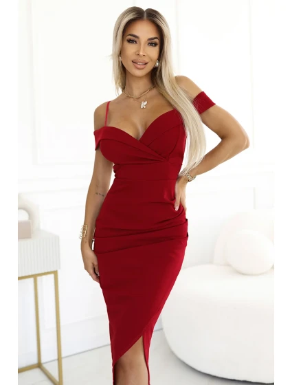 Midi šaty s odhalenými rameny a výstřihem model 21081632 - numoco basic