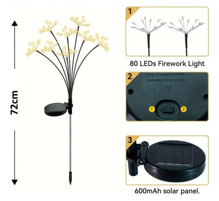 SOLÁRNÍ LUCERNA DMYCHADLO STROM OHŇOSTROJE 72CM 60 VEDL