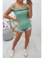 Španělská halenka s volánky tmavě mátová Španělská halenka s volánky tmavě mátová