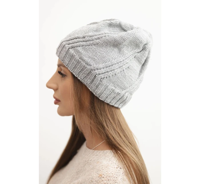 Dámská zimní čepice s vlnou volného střihu K442 šedá