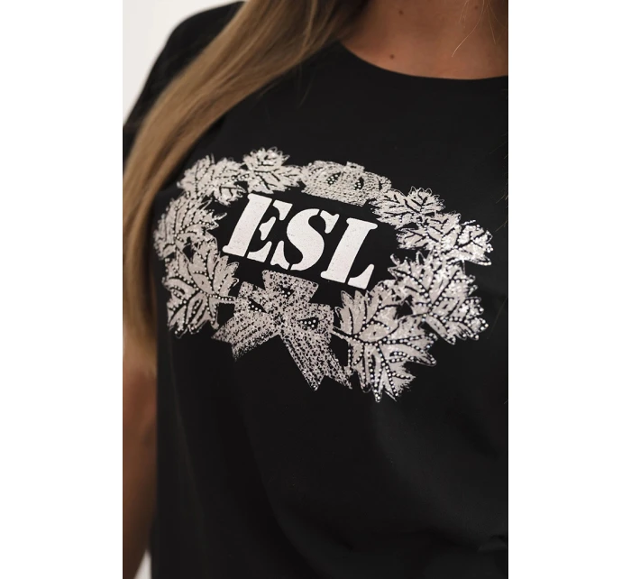 Dámská bavlněná halenka s ozdobným potiskem model 22014263 černá - K-Fashion