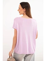 Dámská viskózová oversize halenka s krátkým rukávem a kulatým výstřihem světle fialová