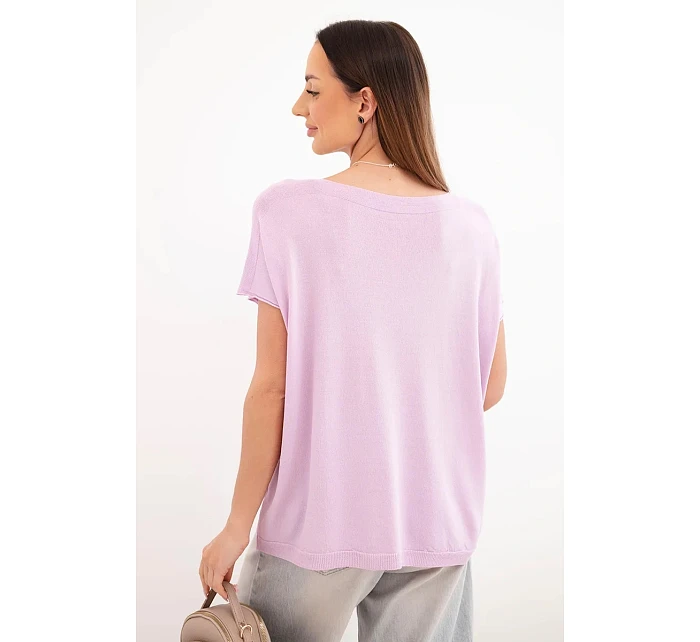 Dámská viskózová oversize halenka s krátkým rukávem a kulatým výstřihem světle fialová
