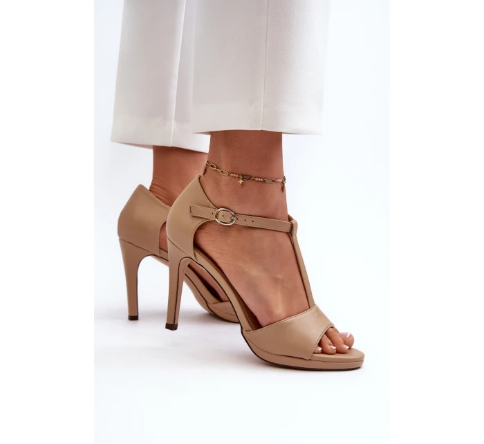 Dámské sandály na podpatku z ekokože béžové obdaria Dámské sandály na podpatku z ekokože béžové obdaria