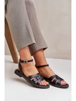 Zazoo model 21682196 Ploché Dámské Kožené Sandály Černé - Boto Zazoo model 21682196 Ploché Dámské Kožené Sandály Černé - Boto