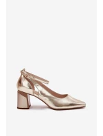 Kožené Lodičky Na Podpatku model 21694769 Zlaté - Maciejka