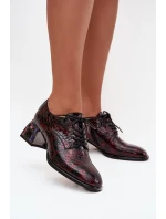 Kožené lakované dámské polobotky na podpatku s krystaly model 21712340 bordó - Artiker