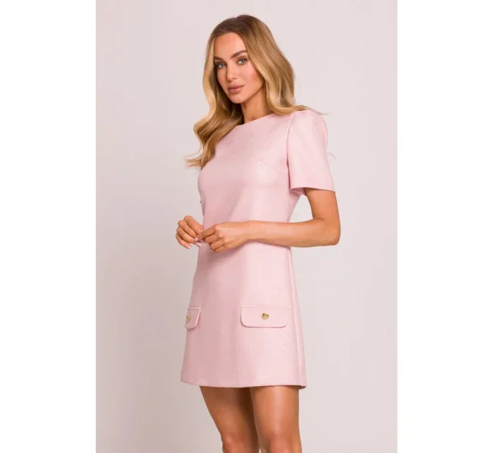 M855 Mini šaty s áčkovou linií - broskvové