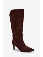 Dámské kozačky na jehlovém podpatku zateplené – čokoládové Arelisse Dámské kozačky na jehlovém podpatku zateplené – čokoládové Arelisse