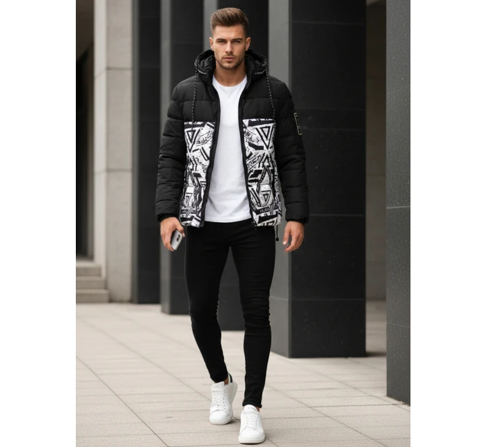 Pánská prošívaná zimní bunda s kapucí černá model 21995772 - Dstreet