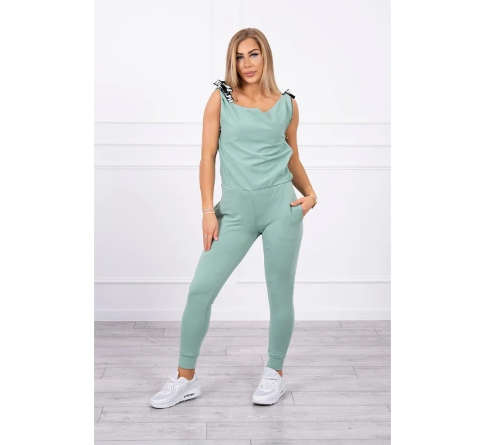 Kalhoty/oblek s nápisem selfie tmavě mátový