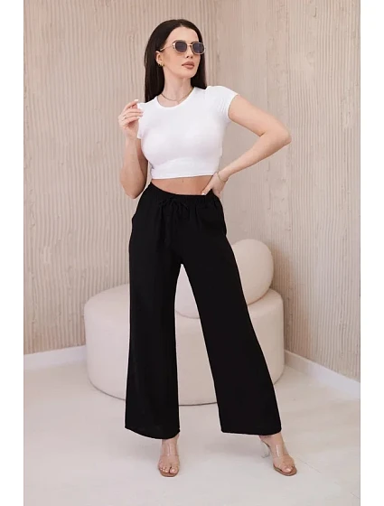 Viskózové kalhoty se širokými nohavicemi černý Viskózové kalhoty se širokými nohavicemi černý