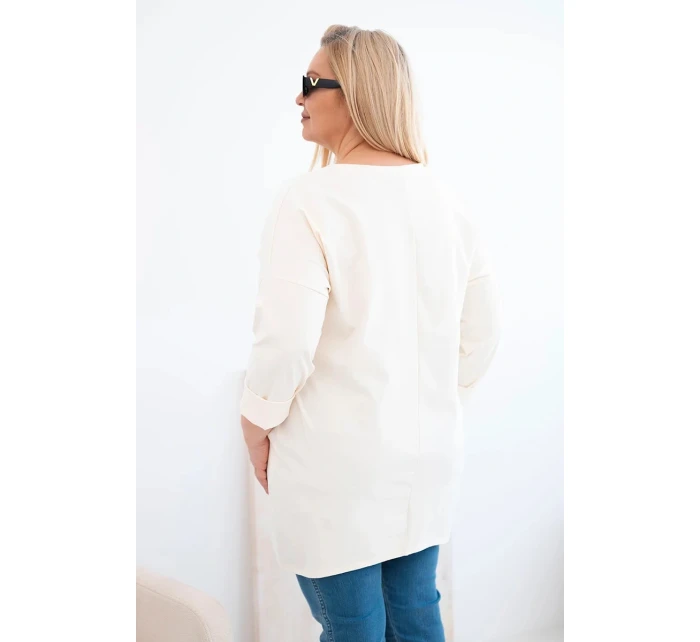 Dámská blůza Plus Size s delším zadním dílem a dlouhým rukávem světle béžová Dámská blůza Plus Size s delším zadním dílem a dlouhým rukávem světle béžová