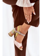 Kožené elegantní sandály na podpatku Laura Messi 2136 Multikolor