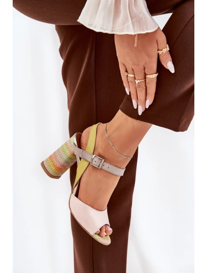 Kožené elegantní sandály na podpatku model 21690027 Multikolor - Laura Messi