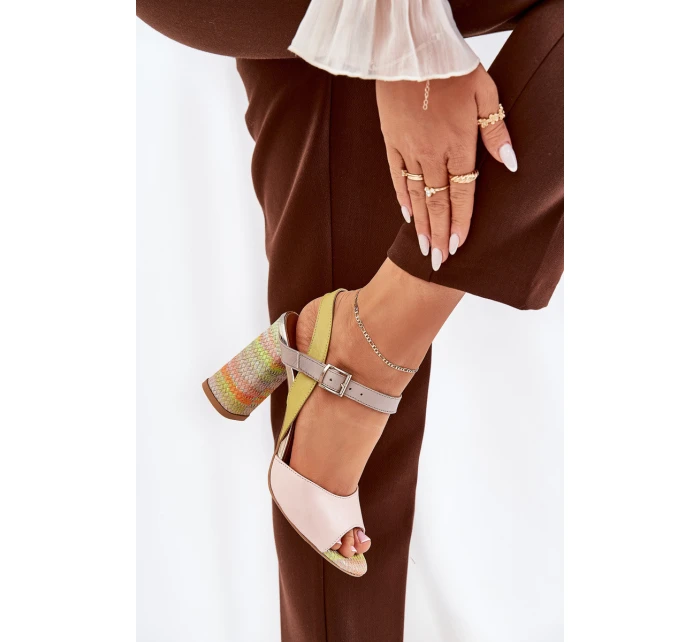 Kožené elegantní sandály na podpatku Laura Messi 2136 Multikolor