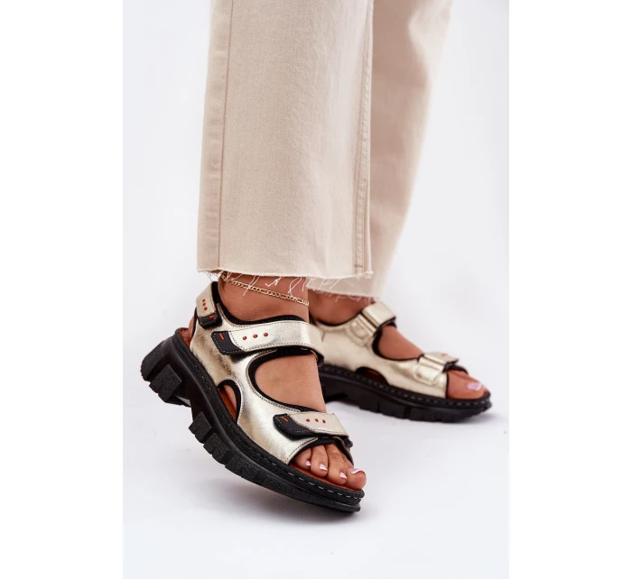 Dámské kožené sandály se suchým zipem Artiker 56C0469 zlaté