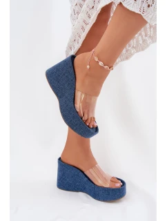 Dámské Pantofle Na Klínu S Páskem Džínové model 21699263 - Boto