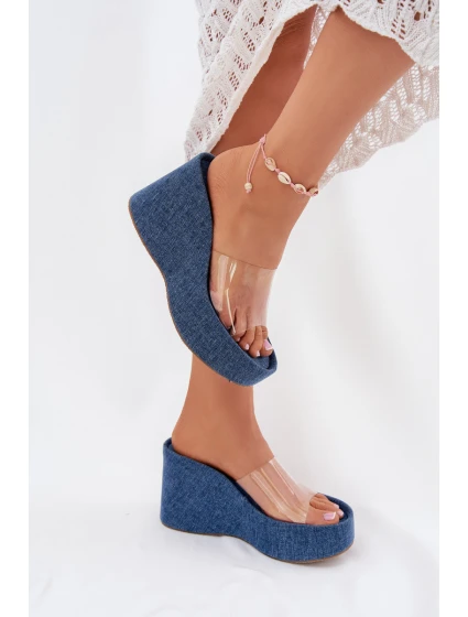 Dámské Pantofle Na Klínu S Páskem Džínové model 21699263 - Boto Dámské Pantofle Na Klínu S Páskem Džínové model 21699263 - Boto