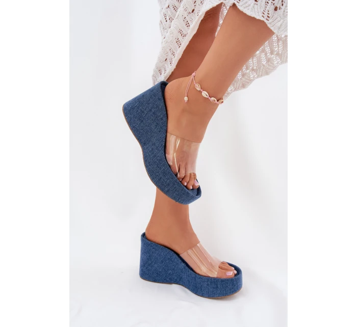Dámské Pantofle Na Klínu S Páskem Džínové model 21699263 - Boto Dámské Pantofle Na Klínu S Páskem Džínové model 21699263 - Boto