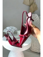 Lakované lodičky na podpatku s mašličkou bordó Olvena